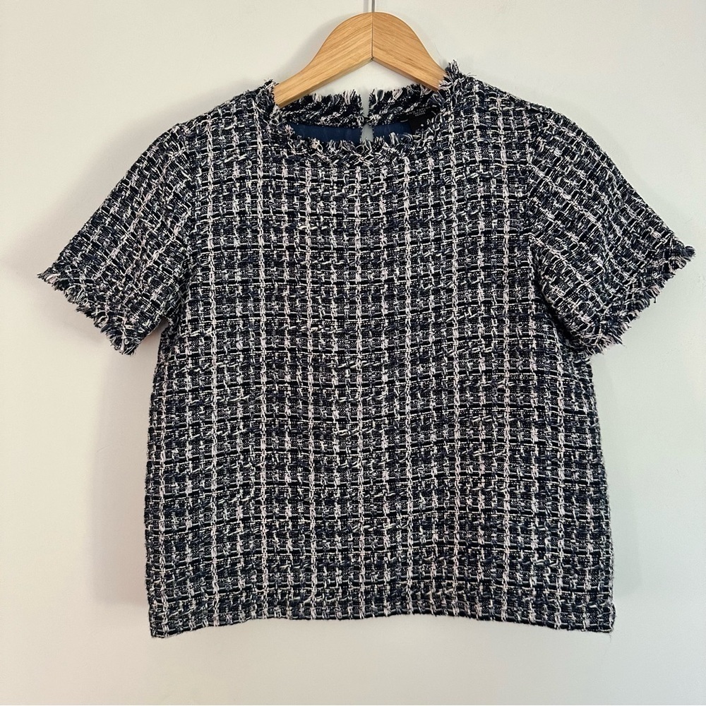 Ann Taylor Factory Blue Tweed blouse size: XSP
